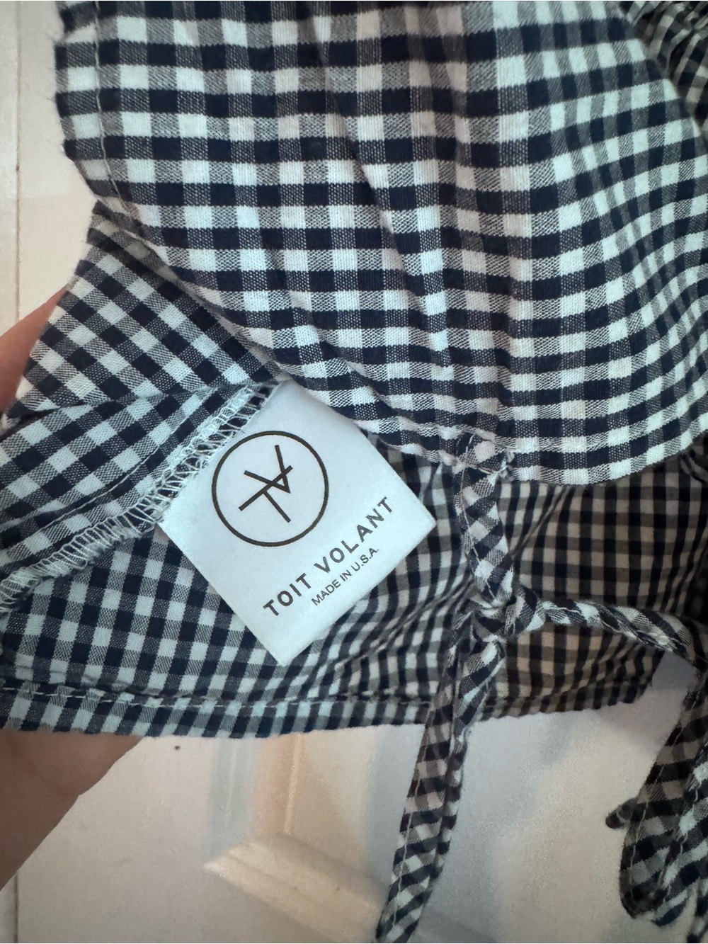 Toit Volant Gingham Tie-back Sleeveless Top - navy/White - Picture 4 of 5